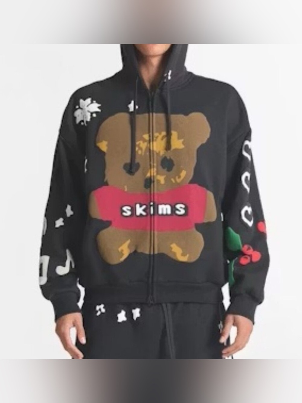 NWT SKIMS cactus plant FM hoodie sweatshirt • onyx teddy bear PRINT- XL
